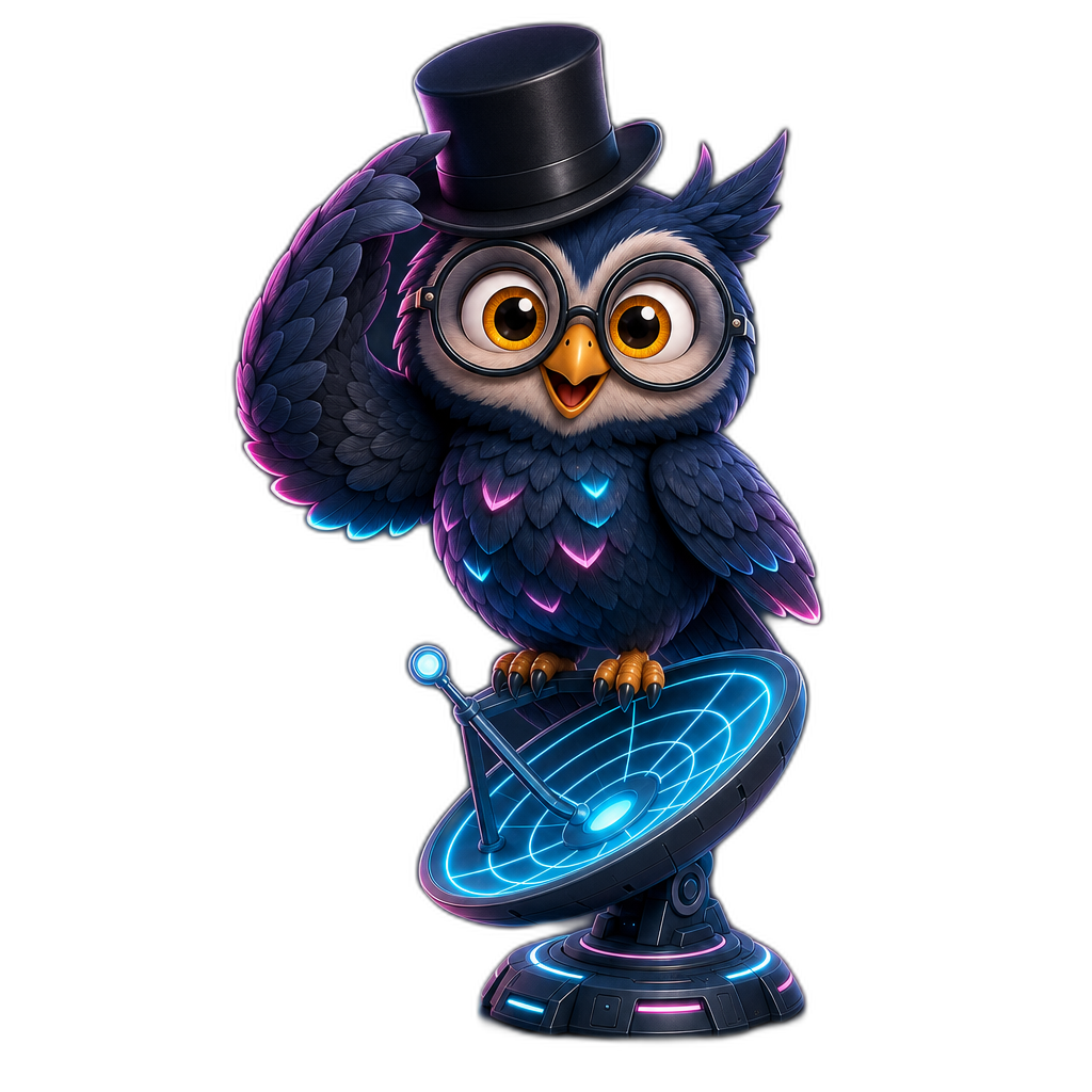 Scout the owl tipping his top hat